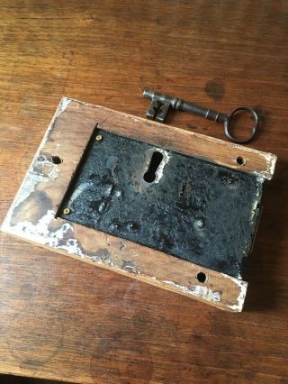 Antique Oak Encased Door Lock with Key 2