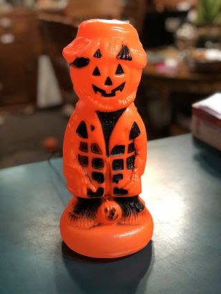 Rare Vintage Scarecrow Pumpkin Halloween Blow Mold No Light 13” Tall