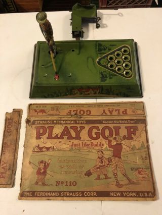 Vintage 1930s Rare Wind Up Tin Toy Play Golf The Ferdinand Strauss Corp W/box