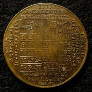 1777 American Revolution Period Calendar Medal Rare British