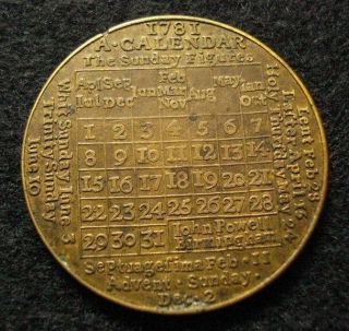 1781 American Revolution Period Calendar Medal Rare British