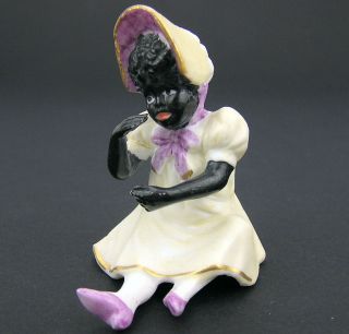 Charming Antique German Bisque Porcelain Figure Black Child Youth W/ Sunbonnet