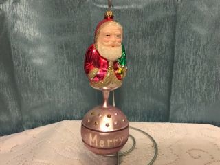 Rare Santa On Glass Ball Christmas Ornament West Germany Blown Glass 7.  5”