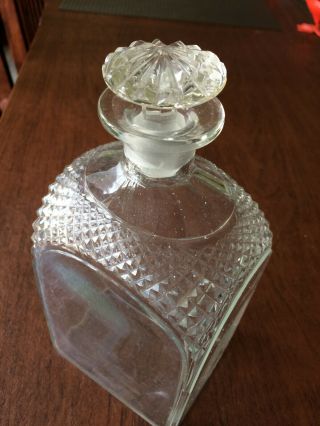 Antique Clear Glass Decanter Bottle With Diamond Crisscross Cut Glass Design
