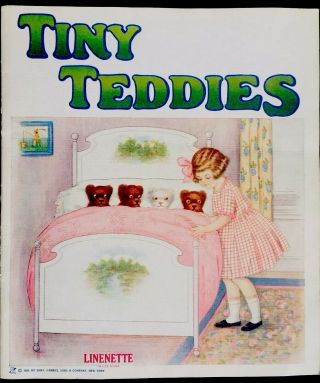 Tiny Teddies Bears - Antique 1920’s Lithograph Color Plates Picture Book Linenette