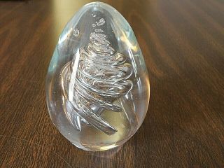 Vintage Egg Shaped Art Deco Glass Paperweight - Clear Swirl Pattern