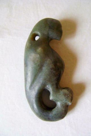 Carved Green Mottled Jade Or Hardstone Pendant : Eagle/ Bird In Archaic Style