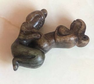 Erotic Chinese Brown Jade Carving Depicting A Couple Engaged In Sex Attack