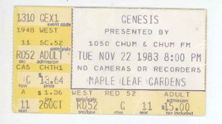 Rare Genesis 11/22/83 Toronto Ontario Canada Maple Leaf Gardens Ticket Stub