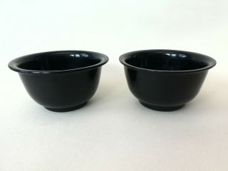 Rare Near Pair Antique Chinese Peking Black Glass Bowls Late Qing 19th Century