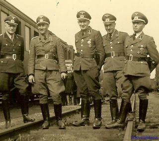 Port.  Photo: Rare German Elite Sicherheitsdienst Polizei Officers By Trains