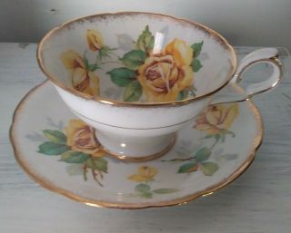 Dramatic Royal Stafford Huge Yellow Roses Tea Cup And Saucer Set