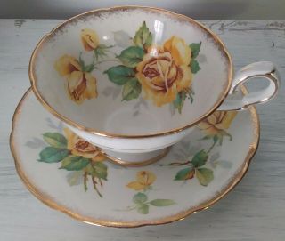 Dramatic Royal Stafford huge yellow roses tea cup and saucer set 2