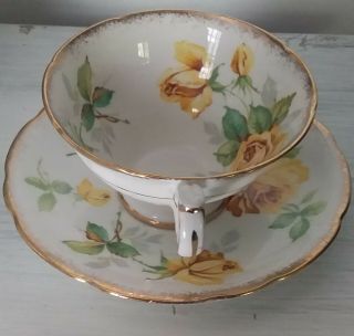 Dramatic Royal Stafford huge yellow roses tea cup and saucer set 3