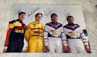 Mario Michael John & Jeff Andretti Hand Signed Indy 500 Photo Rare Signed By 4