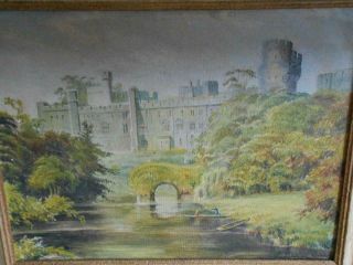 Antique Vintage Oil Painting Windsor Castle River Thames London Views Sign 1950
