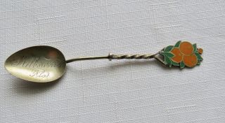 Melbourne Florida Enamel Oranges Twisted Handle Sterling Souvenir Spoon 4 "