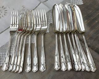 Dubarry 16pce Fish Knives & Forks Set For 8 Epns Silver Plate Sheffield England
