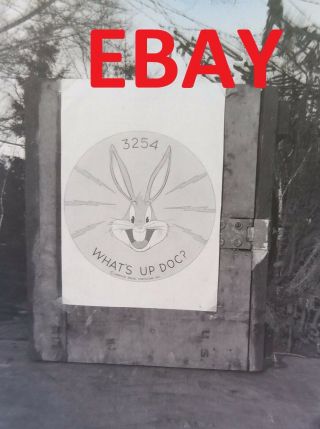 Wwii Rare Photo Negative 3rd Us Army In Hoffelt 3254th Bugs Bunny Sign Rare