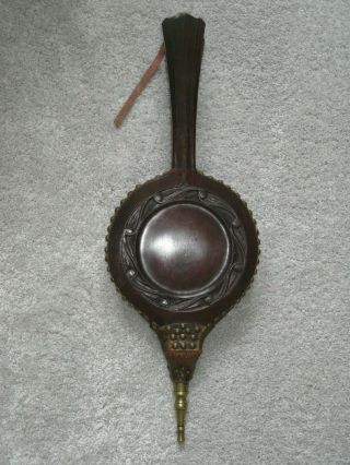 Antique Leather And Carved Wood Fireplace Bellows
