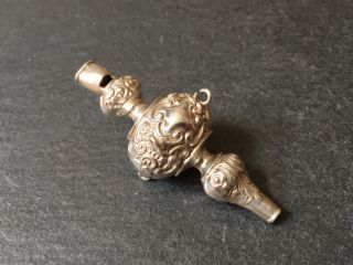 Antique 1908 Solid Sterling Silver Childs Baby Whistle Rattle Toy - For Repair