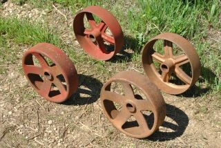 Rare John Deere Cast Iron Wheels Hit Miss Gas Engine Steam Punk Industrial Cart 2