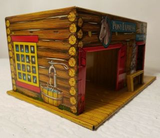 Rare VINTAGE MARX Pony express and Trading Post BUILDING (TIN LITHO) 3