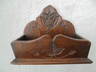 Vintage Ornate Carved Wooden Wall Candle Box,  Letter Rack,  Pencils,  Menus,  Cards