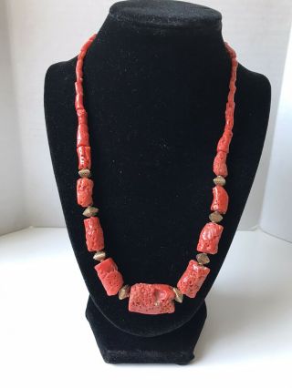 Rare Vintage Red Coral Branch Natural Rough Bead Old Antique Necklace