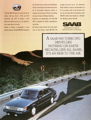 1988 Saab 900 Turbo Spg Vintage Ad Rare Cdn Ad