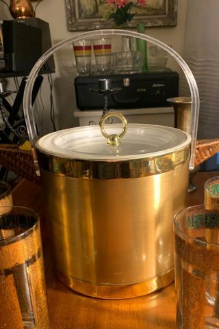 Ice Bucket George Briard Mid Century Modern Barware Metallic Gold Bar Decor