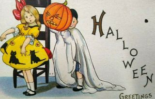 Vintage Halloween Postcard Stecher Mp Antique 1916 Series 400 F
