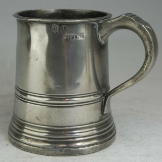 Fine Antique Victorian Pewter Pint Tankard Mug Measure Lincoln Verif C19th