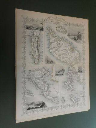100 Malta Gibraltar Corfu Map By Tallis C1858 Vgc Colour