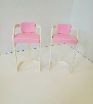 Barbie Mattel 2 Piece Pink & White Chair Set Living Room Kitchen Bar Stools