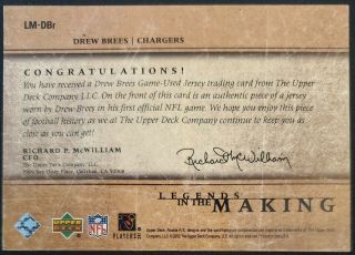 Drew Brees 2002 UD Legends In The Making Rookie FX Game Jersey Ultra Rare 2