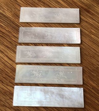 Set Of Five 19th Century Finely Engraved Mother Of Pearl Gaming Counters