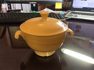 Vintage Yellow Covered Onion Soup Bowl HLC Fiestaware Fiesta Rare 2