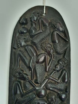 Vintage African Ebony Wood Carved " Makonde " Tree Of Life Wall Plaque Comb Design