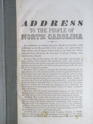 1861 Rare Confederate Imprint: Address To The People Of North Carolina Civil War