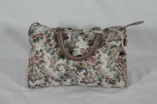 Rare Vintage French Luggage Co " Gray Rose " Suede Tapestry Large Dr Bag / Purse
