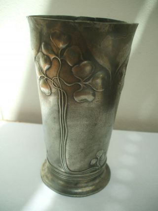 Antique Orivit Pewter Vase With Raised Art Nouveau Design