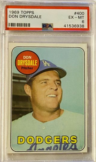 1969 Topps Los Angeles Dodgers Don Drysdale 400 Psa 6 Ex - Hof