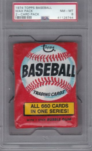 1974 Topps Wax Pack Psa Graded Nm/mt 8 Rare 2 Card Pack