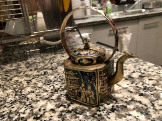 Darling Vintage Chinese Cloisonne Small Teapot Brass Enamel
