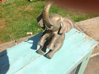 Vintage Brass Elephant Sitting Doorstop 29 Cm High