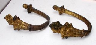 Pr Antique French Bronze Curtain Tie Back Hooks / Wall Hooks