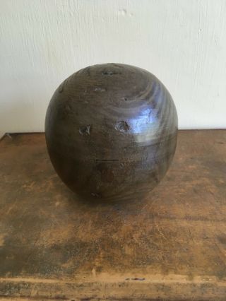 Unusual Large Heavy Decorative Antique Wooden Cannon ? Ball 6 Inches - 2.  15 Kgs