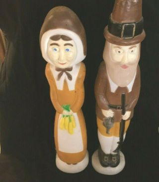 Vntg DON FEATHERSTONE THANKSGIVING BLOW MOLD PILGRIMS Rare Old Light Up Figures 2