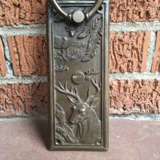 Rare Antique Vintage Brass Bronze Doe Buck Door Knocker 7 3/4 X 3 1/4 2
